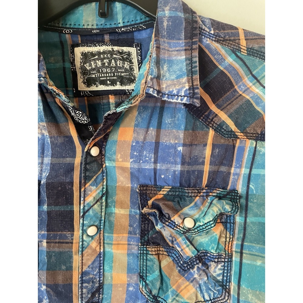 BKE Vintage 1967 Shirt Mens‎ Large Plaid Pearl Snap Western Cowboy Rockabilly